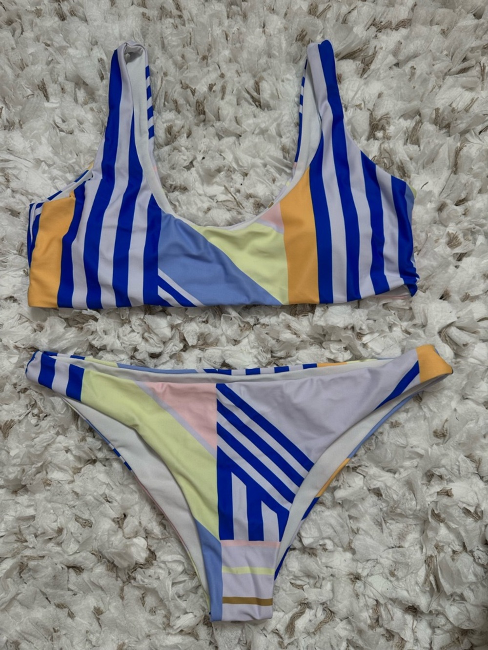 SHEIN Bikini Set Colorblock Striped Pastel Size L